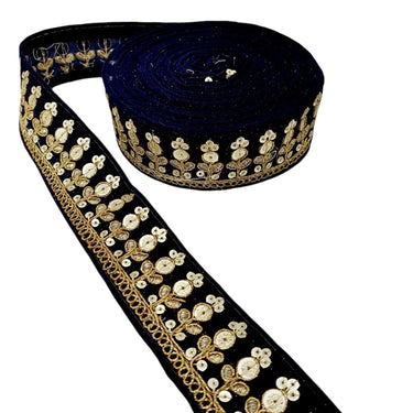 Velvet Floral Embroidered Sequins Trim Indian Sari Border, Sequin Trimming, Sequinned Lace